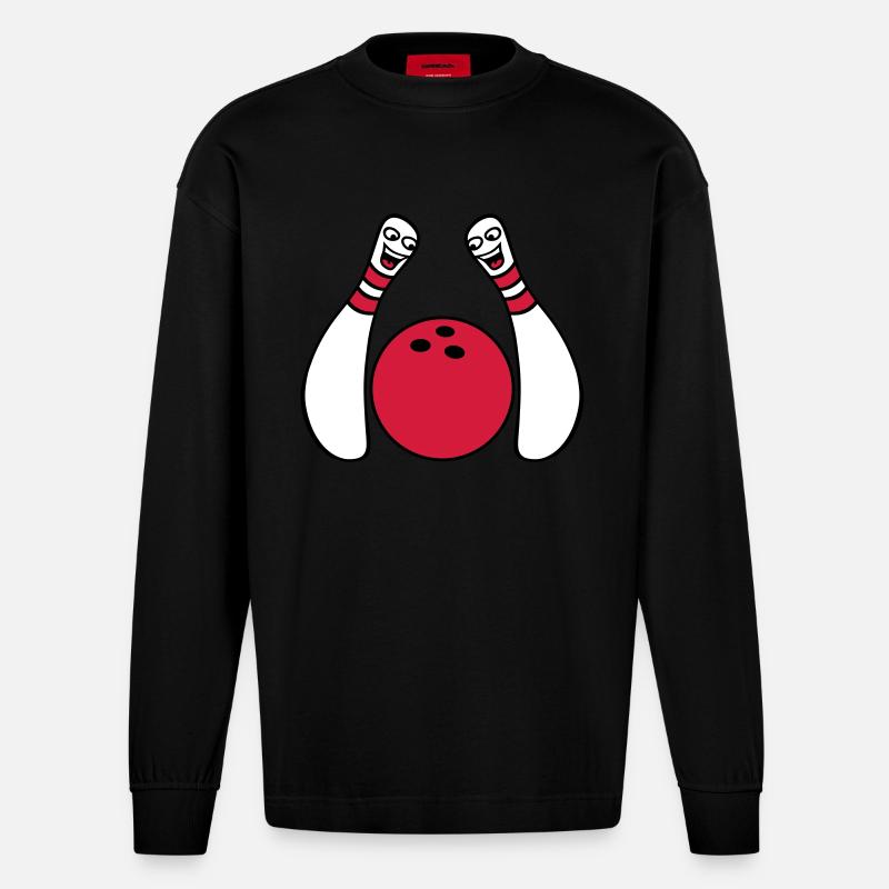 2 Cheeky Comic Bowling Pins - Manches longues bio épais oversize fabriqué en UE - SOLID BLACK