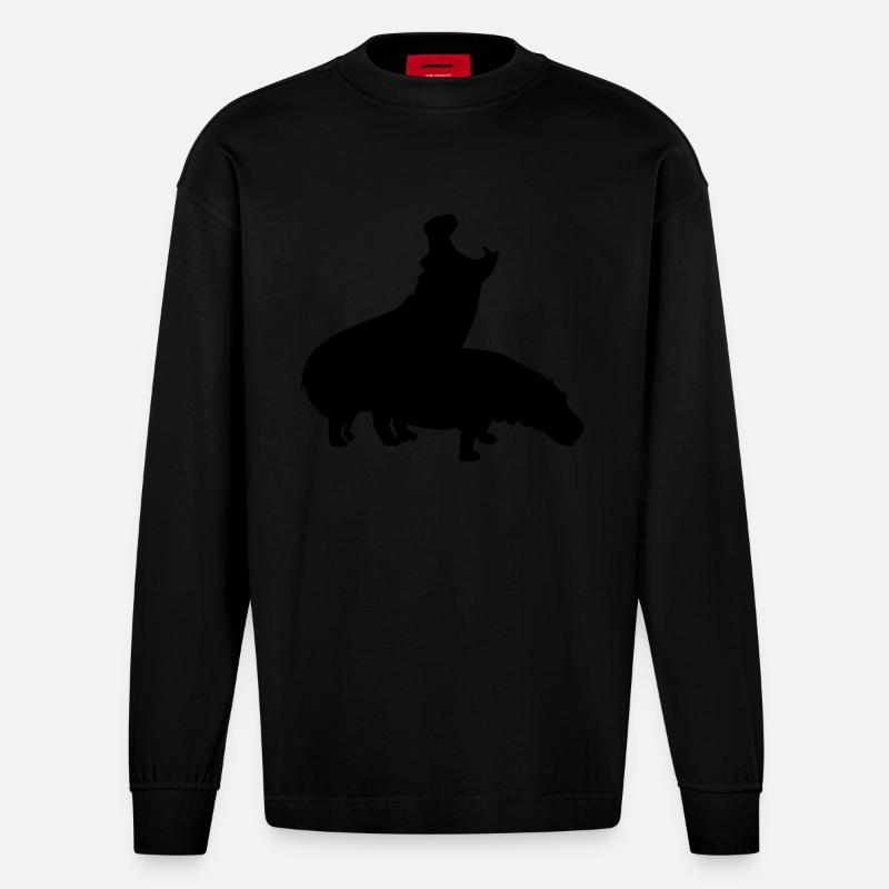 Hippopotame - Manches longues bio épais oversize fabriqué en UE - SOLID BLACK