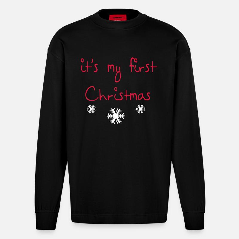 First Christmas - Heavyweight Oversized Organic Langarmshirt Made in EU - SOLID BLACK