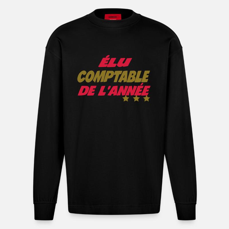 Elu comptable de l'année - Manches longues bio épais oversize fabriqué en UE - SOLID BLACK
