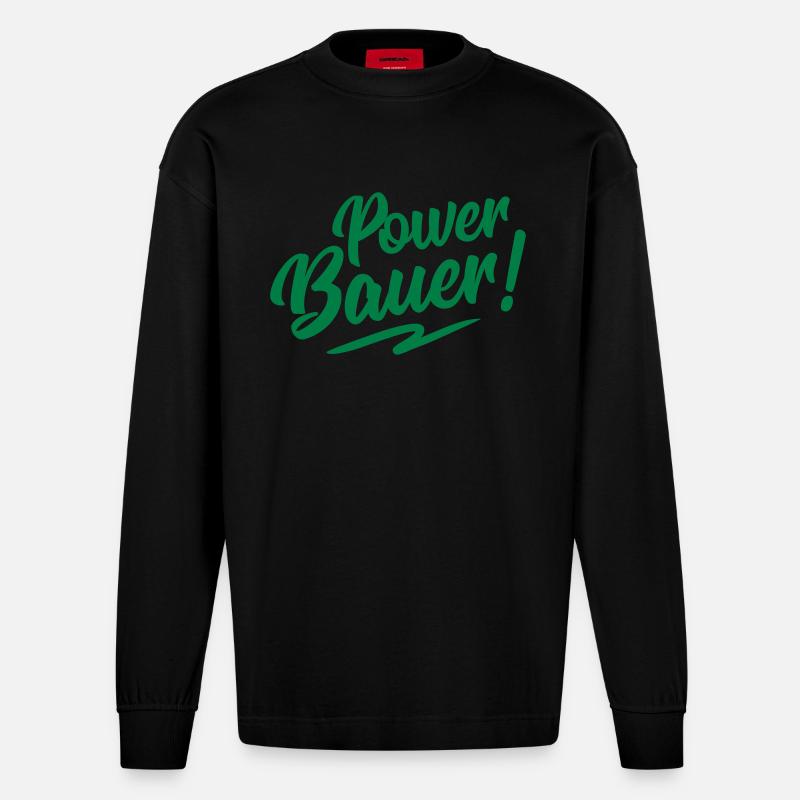 bauer power design - Heavyweight Oversized Organic Langarmshirt Made in EU - SOLID BLACK
