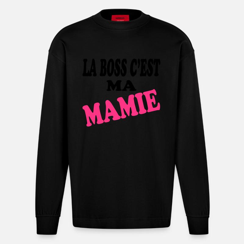 La c'est ma MAMIE - Manches longues bio épais oversize fabriqué en UE - SOLID BLACK