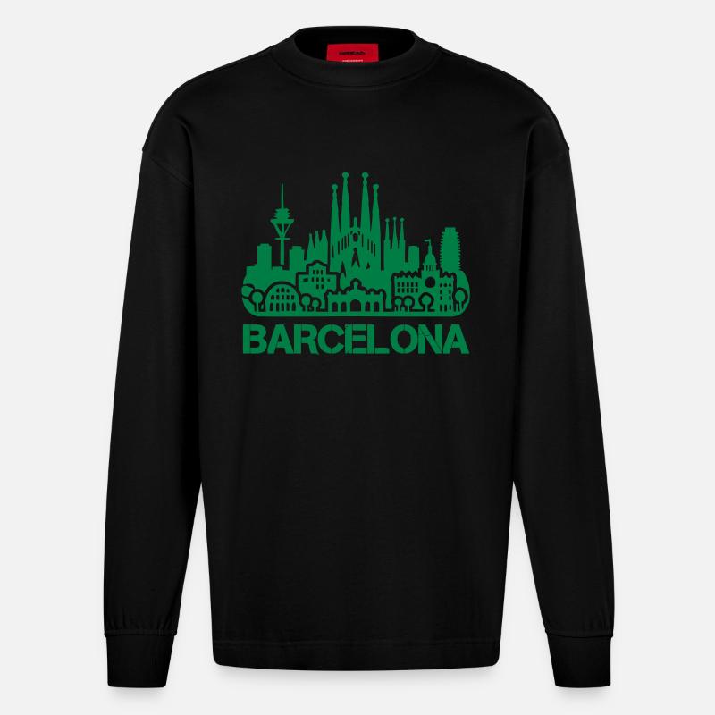 Horizon de Barcelone - Manches longues bio épais oversize fabriqué en UE - SOLID BLACK