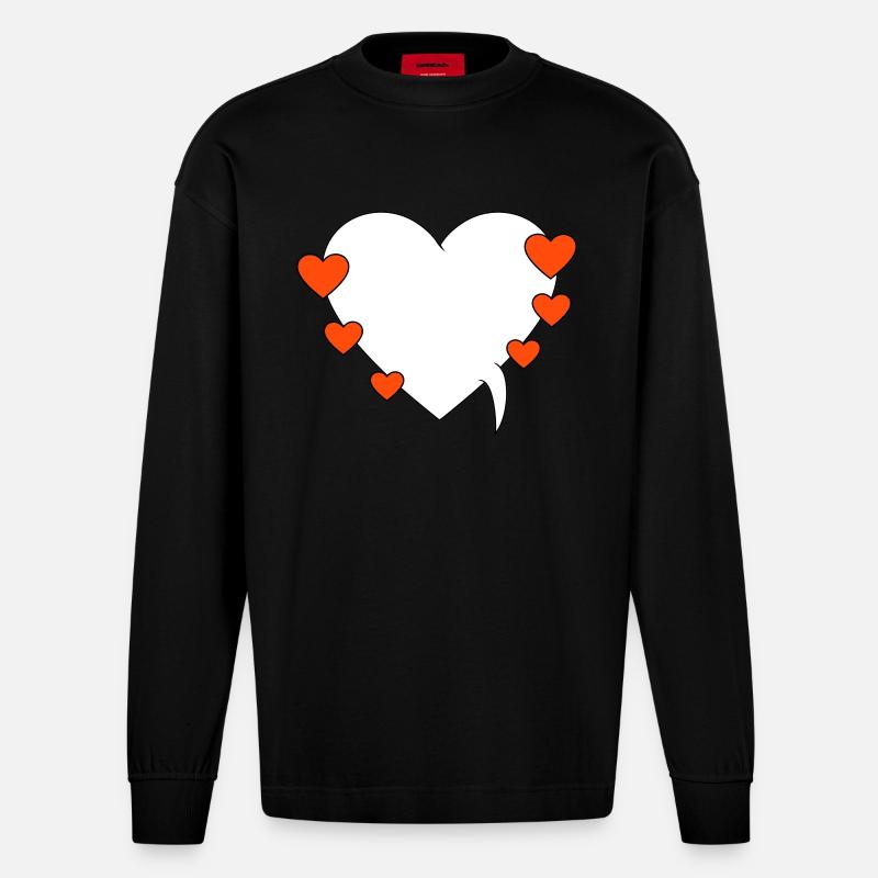 Sprechblase mit Herzen - Heavyweight Oversized Organic Langarmshirt Made in EU - SOLID BLACK