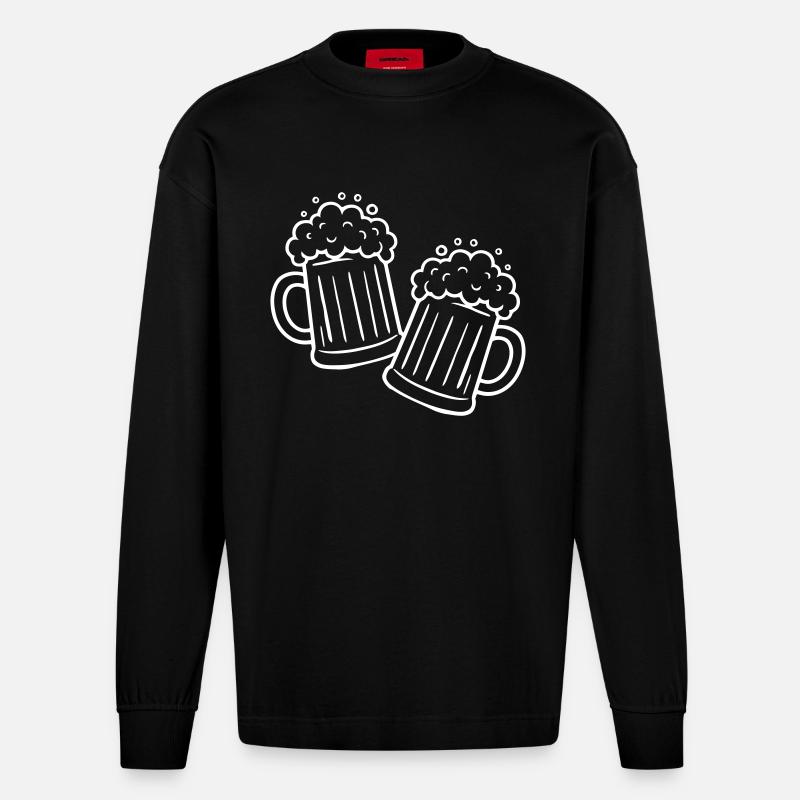 Bier Anstossen Saufen - Heavyweight Oversized Organic Langarmshirt Made in EU - SOLID BLACK