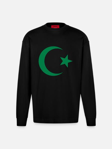 Star & Crescent - Heavyweight Oversized Organic Longsleeve Shirt Made in EU - SOLID BLACK
