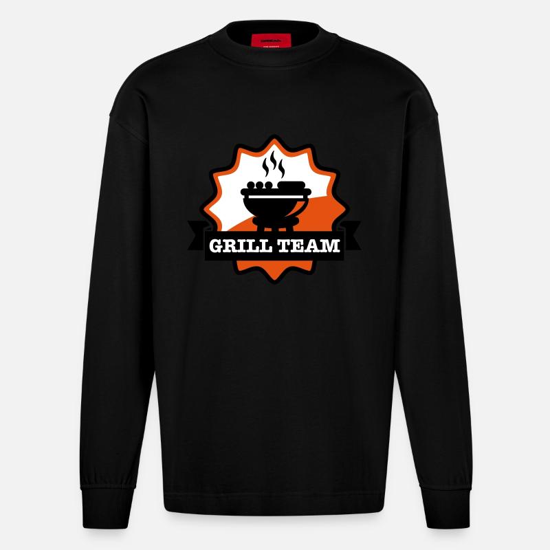 grill_team_emblem_f3 - Heavyweight Oversized Organic Langarmshirt Made in EU - SOLID BLACK