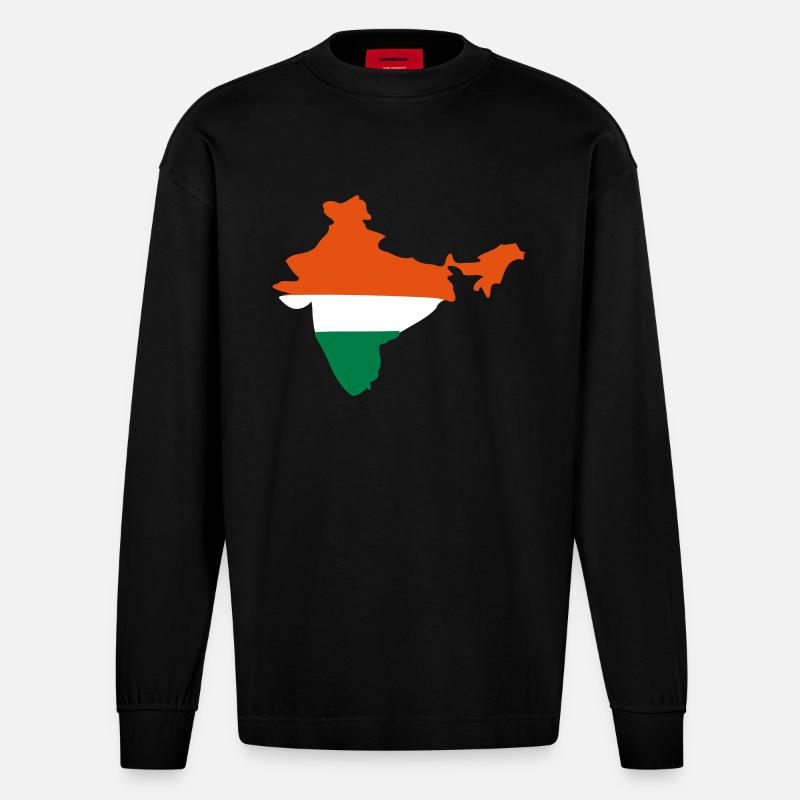 India Map Flag Inde - Manches longues bio épais oversize fabriqué en UE - SOLID BLACK