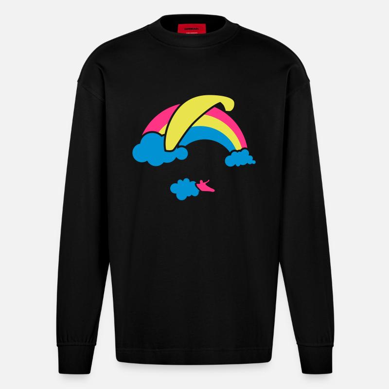 Rainbow & Clouds Paragliding - Heavyweight Oversized Organic Langarmshirt Made in EU - SOLID BLACK