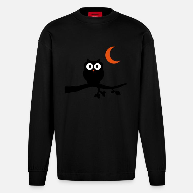 eule_vollmond_3 - Heavyweight Oversized Organic Langarmshirt Made in EU - SOLID BLACK