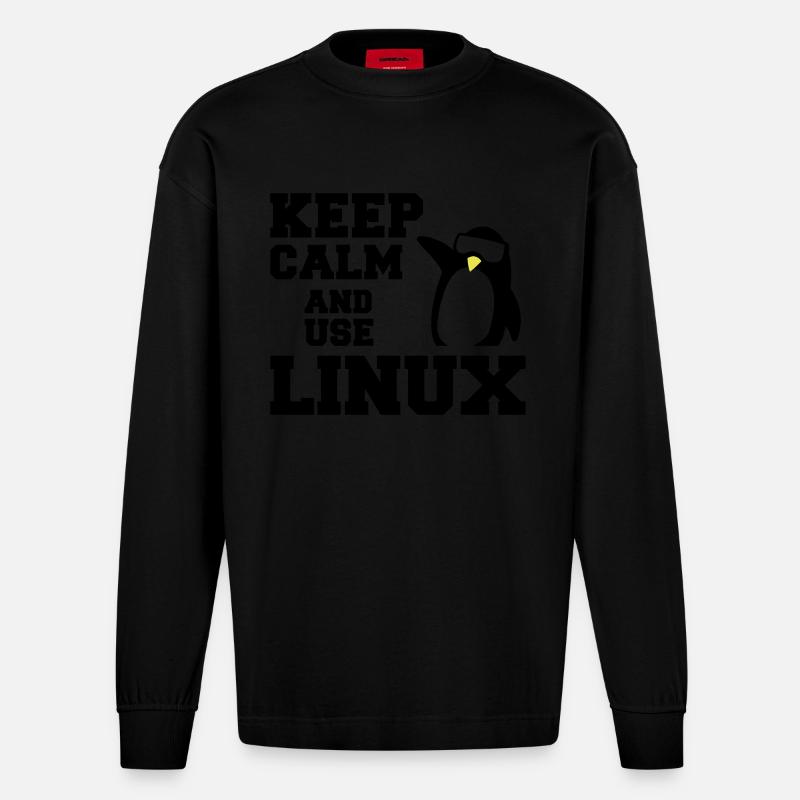 keep calm use linux - Heavyweight Oversized Organic Longsleeve Shirt Made in EU - SOLID BLACK