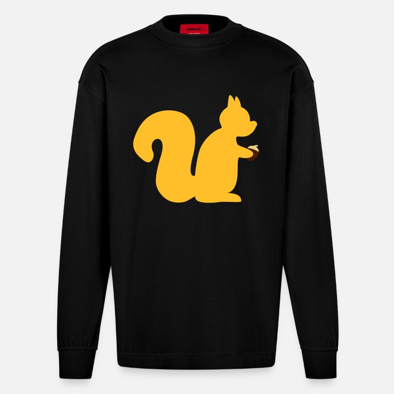Eichhörnchen mit Nuss - Heavyweight Oversized Organic Langarmshirt Made in EU - SOLID BLACK