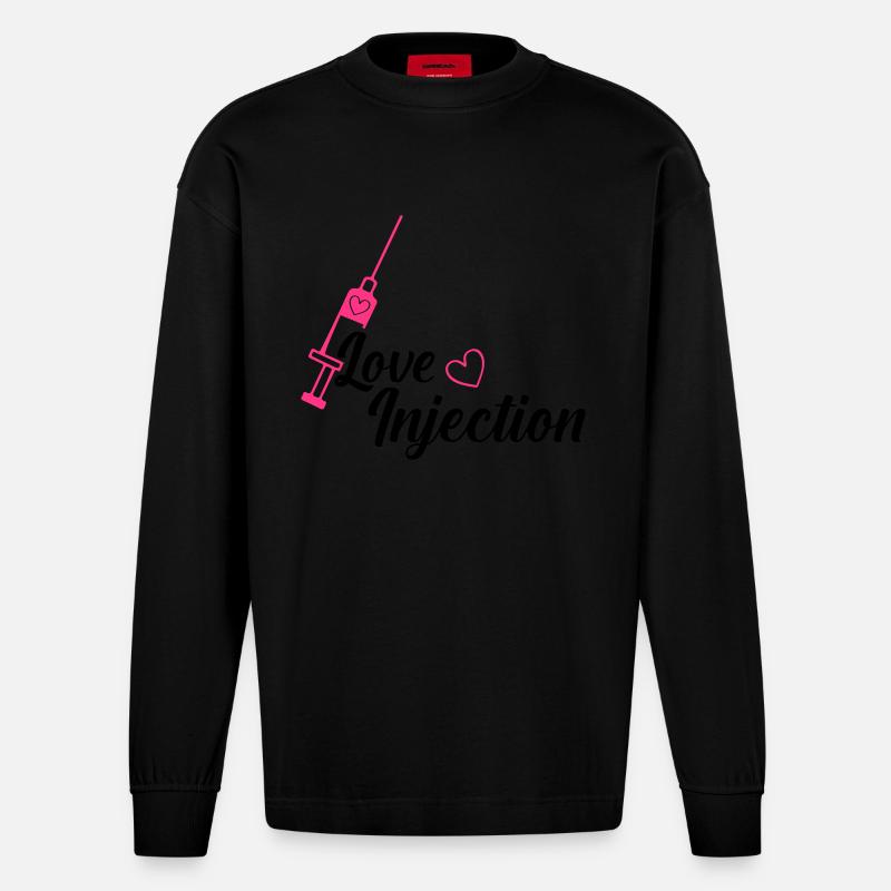 love injection - Heavyweight Oversized Organic Langarmshirt Made in EU - SOLID BLACK