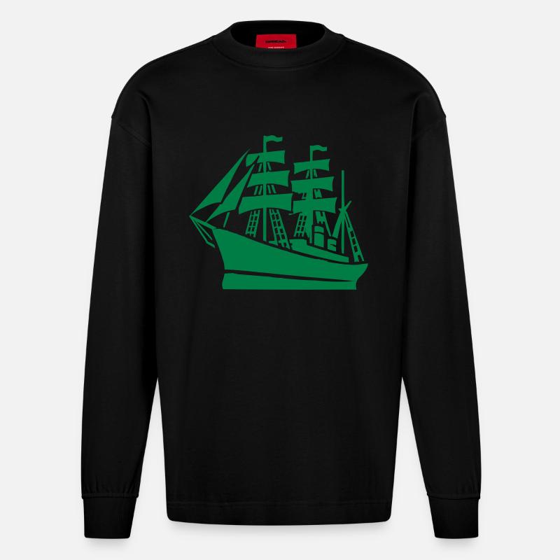 Schiff Schifffahrt - Heavyweight Oversized Organic Langarmshirt Made in EU - SOLID BLACK