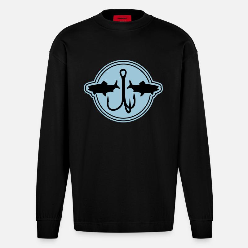 Symbole de pêche Hameçon - Manches longues bio épais oversize fabriqué en UE - SOLID BLACK