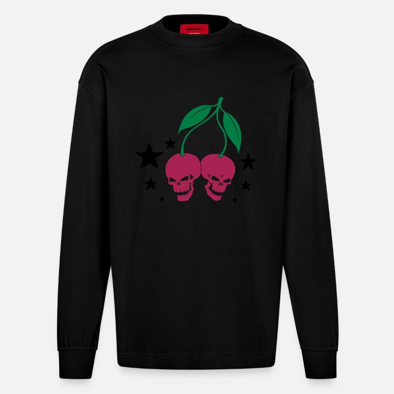 Cherry Skulls - Heavyweight Oversized Organic Langarmshirt Made in EU - SOLID BLACK