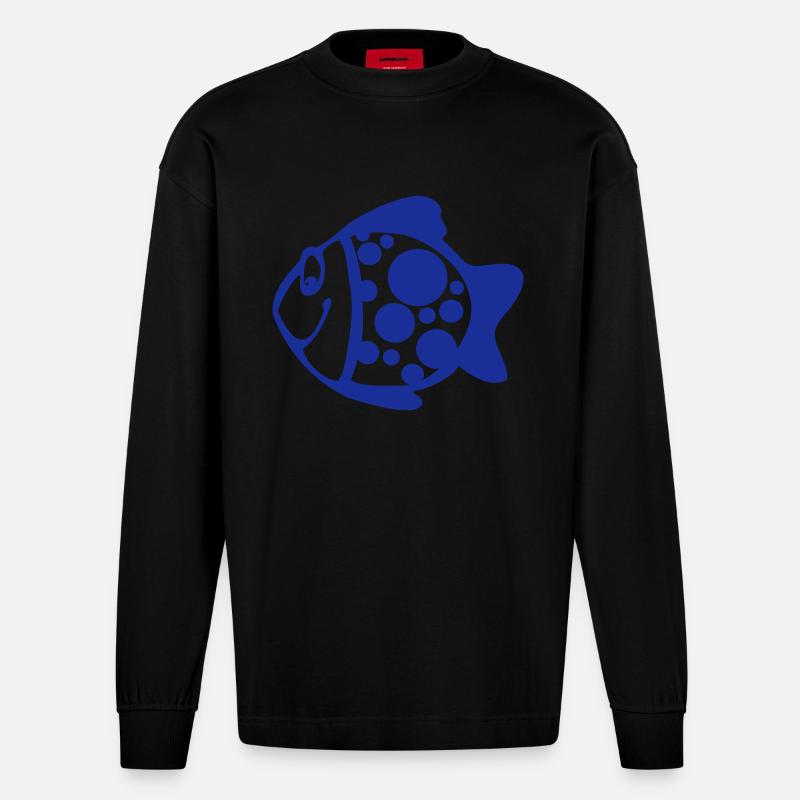 Fisch - Heavyweight Oversized Organic Langarmshirt Made in EU - SOLID BLACK
