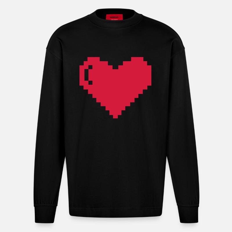 Pixelherz - Heavyweight Oversized Organic Langarmshirt Made in EU - SOLID BLACK