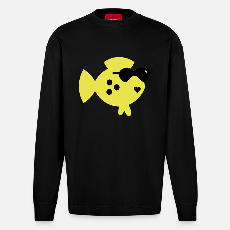 poissons aveugles / blind fish (2c) - Manches longues bio épais oversize fabriqué en UE - SOLID BLACK