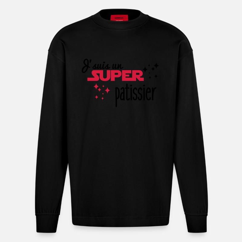 Ich bin ein großer Gebäck - Heavyweight Oversized Organic Langarmshirt Made in EU - SOLID BLACK