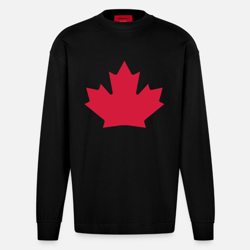 Canada Maple Leaf - Heavyweight Oversized Organic Langarmshirt Made in EU - SOLID BLACK