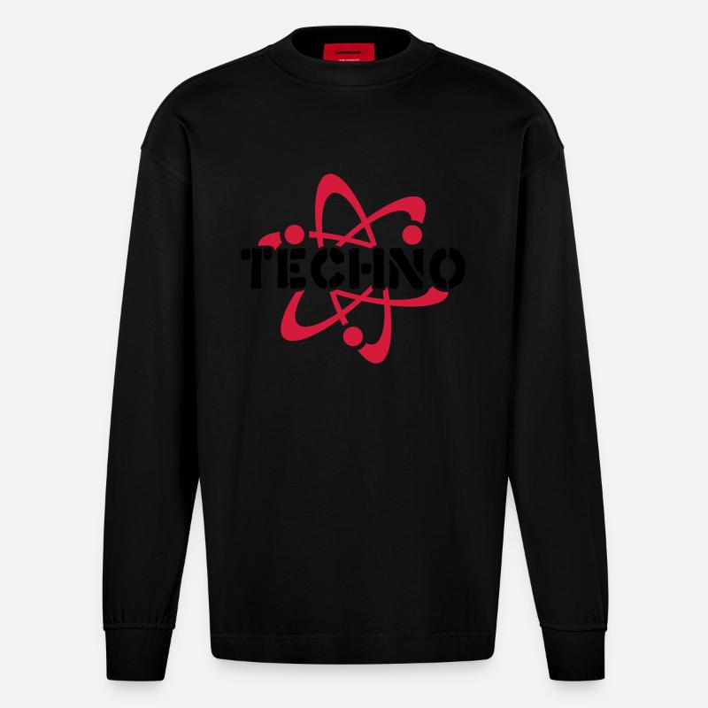 Techno__V003 - Heavyweight Oversized Organic Langarmshirt Made in EU - SOLID BLACK