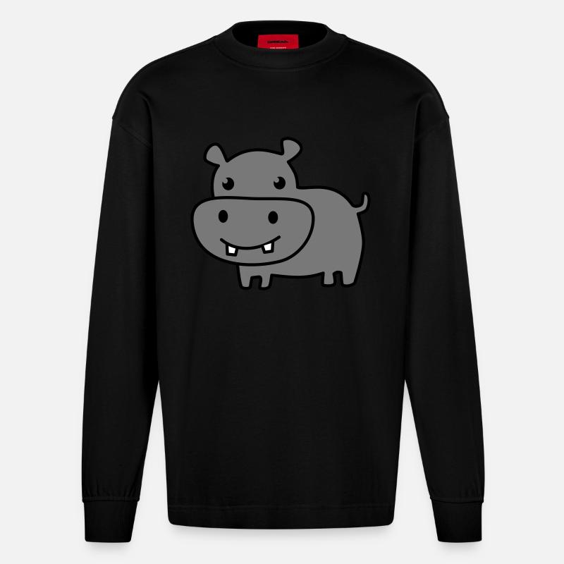 cute hippo color - Manches longues bio épais oversize fabriqué en UE - SOLID BLACK