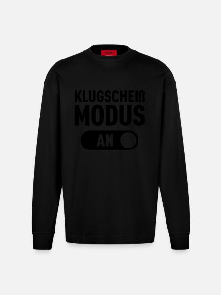 Klugscheiß Modus (An) - Heavyweight Oversized Organic Langarmshirt Made in EU - SOLID BLACK