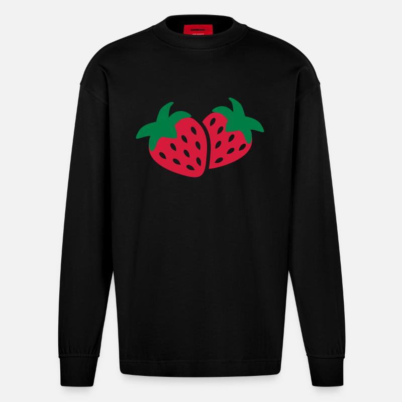 Erdbeere - Heavyweight Oversized Organic Langarmshirt Made in EU - SOLID BLACK