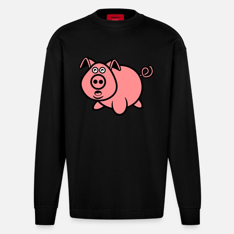 Schwein süss - Heavyweight Oversized Organic Langarmshirt Made in EU - SOLID BLACK