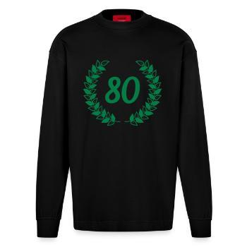80th birthday - Heavyweight Oversized Organic Longsleeve Shirt Made in EU - SOLID BLACK - Front