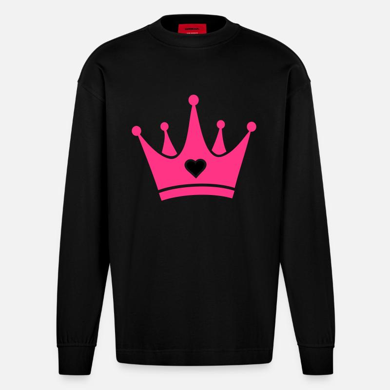 Krone mit Herz-Diamant - Heavyweight Oversized Organic Langarmshirt Made in EU - SOLID BLACK