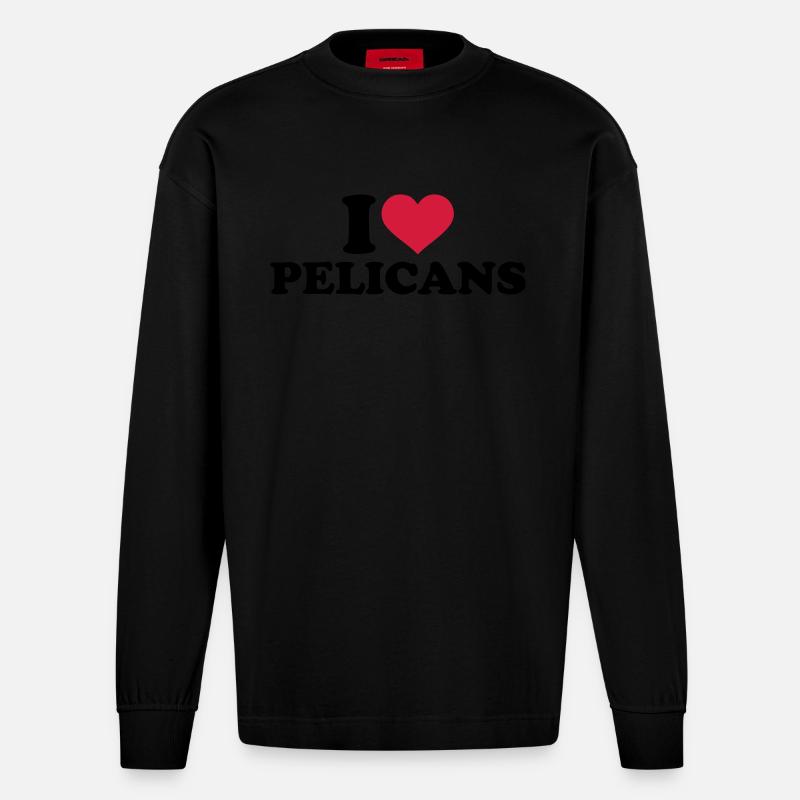 I love pelicans - Manches longues bio épais oversize fabriqué en UE - SOLID BLACK