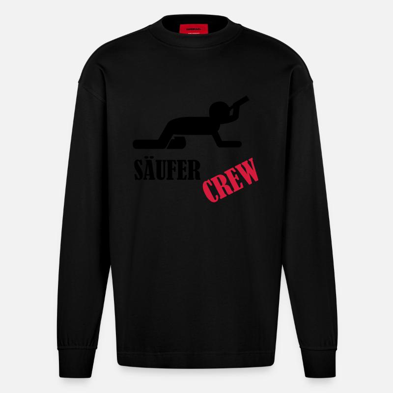 saeufer_crew - Heavyweight Oversized Organic Langarmshirt Made in EU - SOLID BLACK
