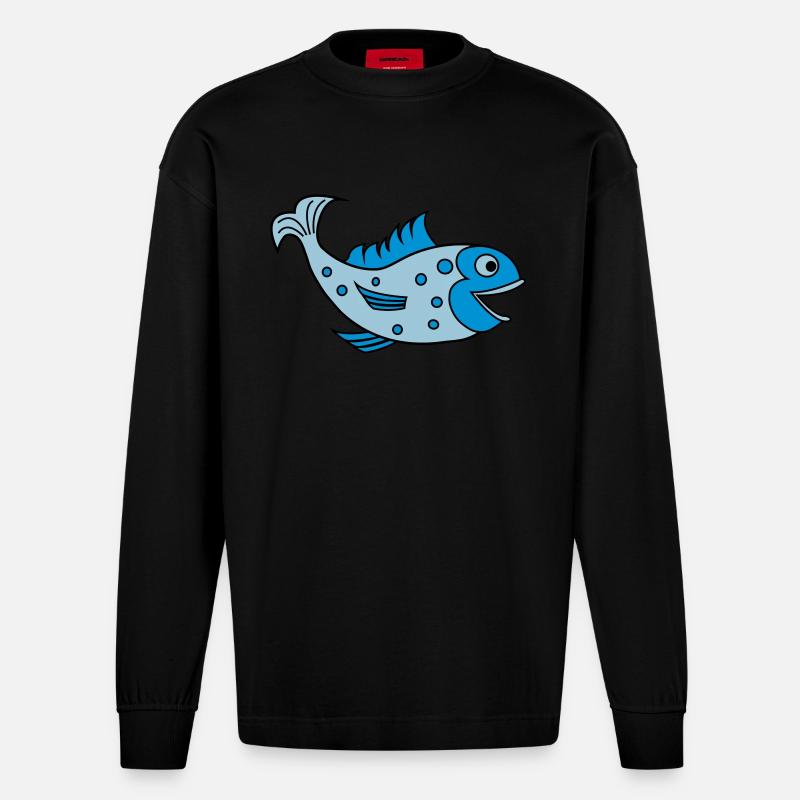 fisch - Heavyweight Oversized Organic Langarmshirt Made in EU - SOLID BLACK