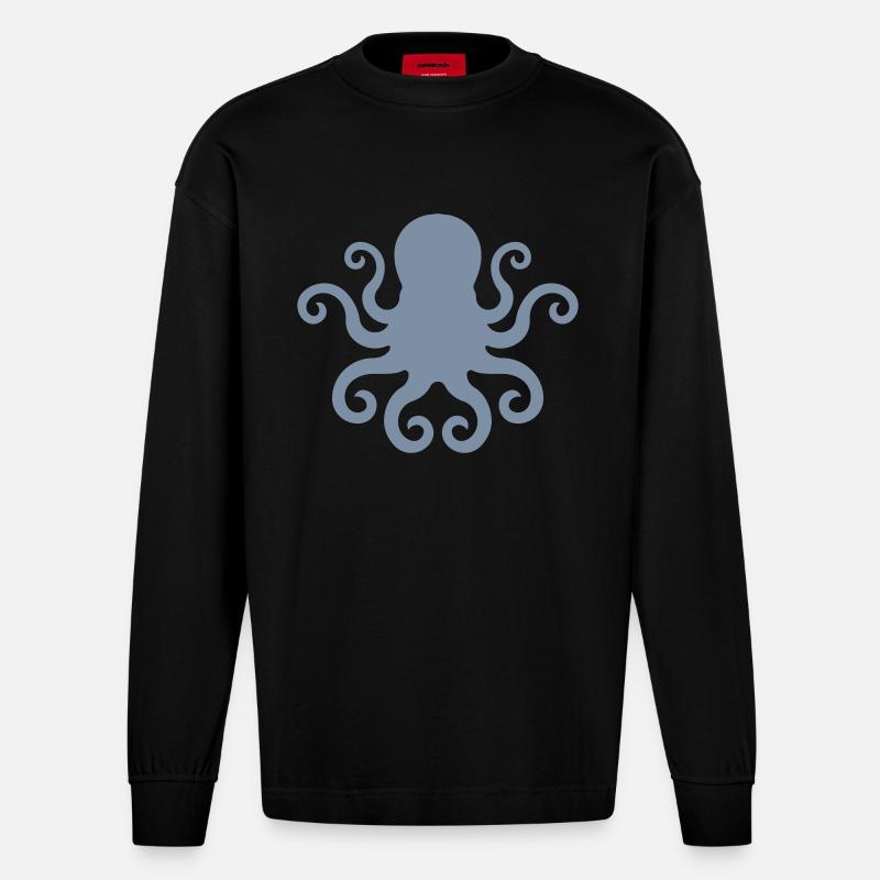 octo logo - Heavyweight Oversized Organic Langarmshirt Made in EU - SOLID BLACK