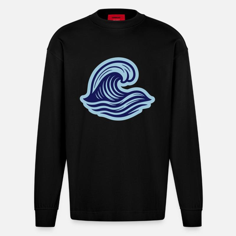 Mer Vague Océan - Manches longues bio épais oversize fabriqué en UE - SOLID BLACK