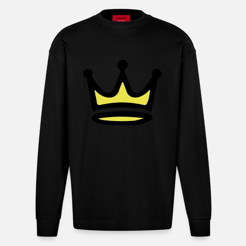 Krone Symbol - Heavyweight Oversized Organic Langarmshirt Made in EU - SOLID BLACK