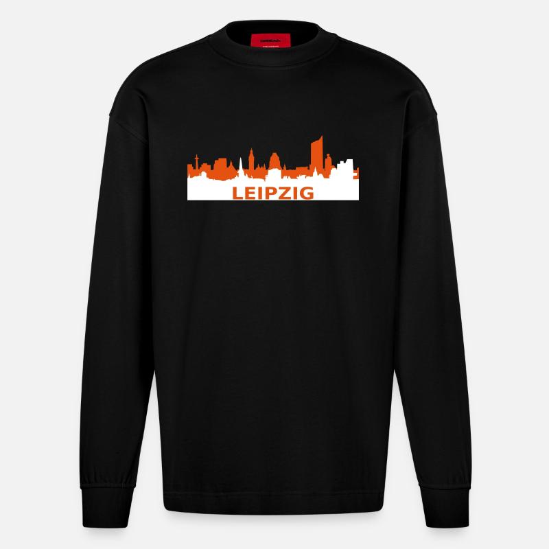Skyline Leipzig - Heavyweight Oversized Organic Langarmshirt Made in EU - SOLID BLACK