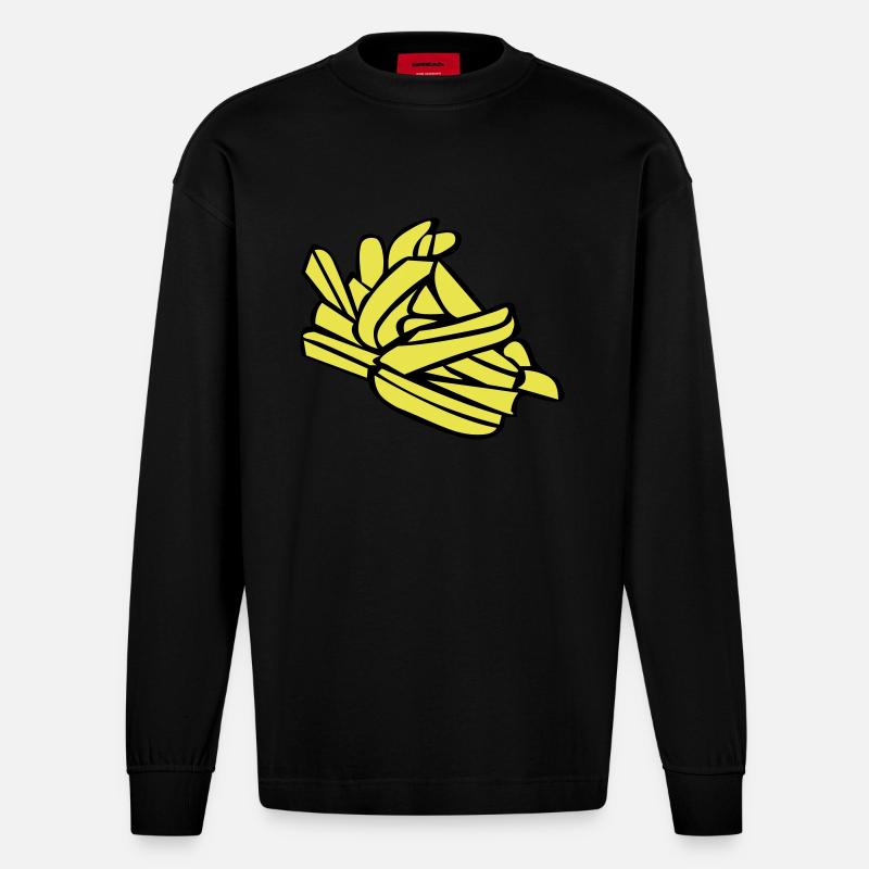 Pommes frites oder Chips - Heavyweight Oversized Organic Langarmshirt Made in EU - SOLID BLACK