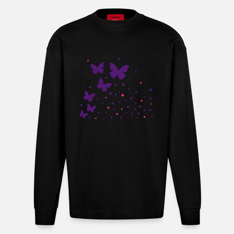 Schmetterlinge & Sternchen - Heavyweight Oversized Organic Langarmshirt Made in EU - SOLID BLACK