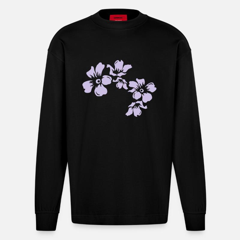 flowers - Heavyweight Oversized Organic Langarmshirt Made in EU - SOLID BLACK