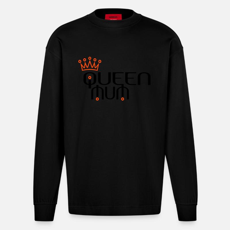 QUEEN MUM mit Krone - Heavyweight Oversized Organic Langarmshirt Made in EU - SOLID BLACK