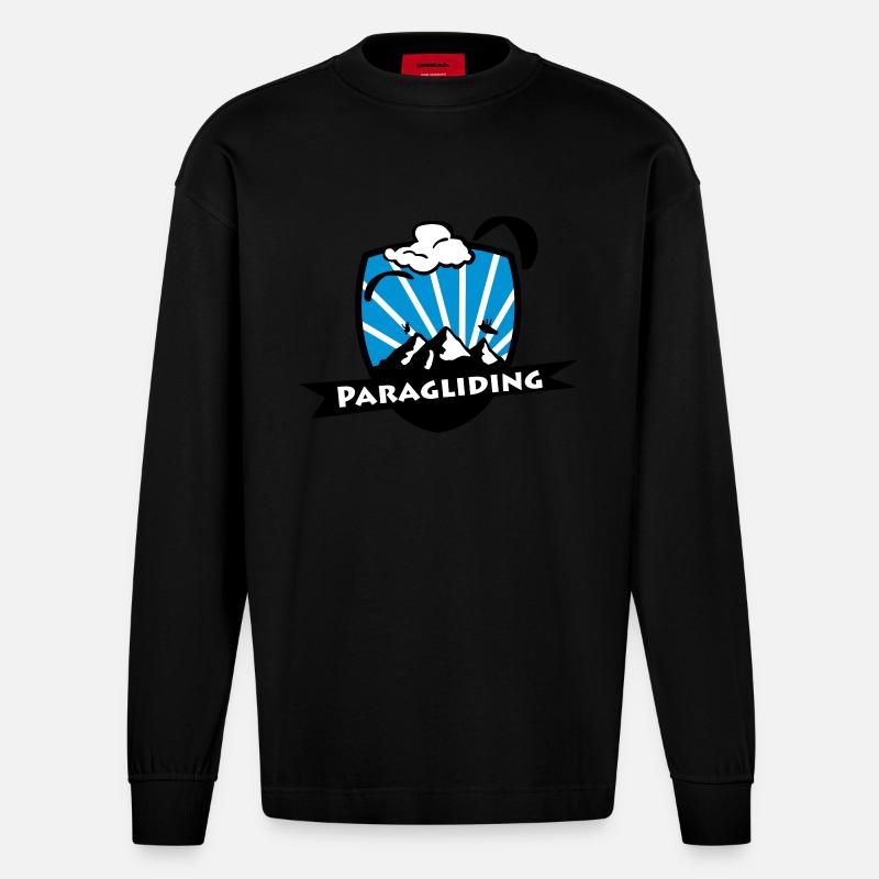 Paragliding / Parapepnte Logo - Manches longues bio épais oversize fabriqué en UE - SOLID BLACK