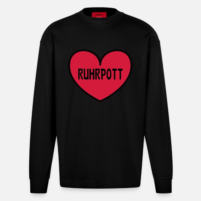 Ruhrpott Herz - Heavyweight Oversized Organic Langarmshirt Made in EU - SOLID BLACK