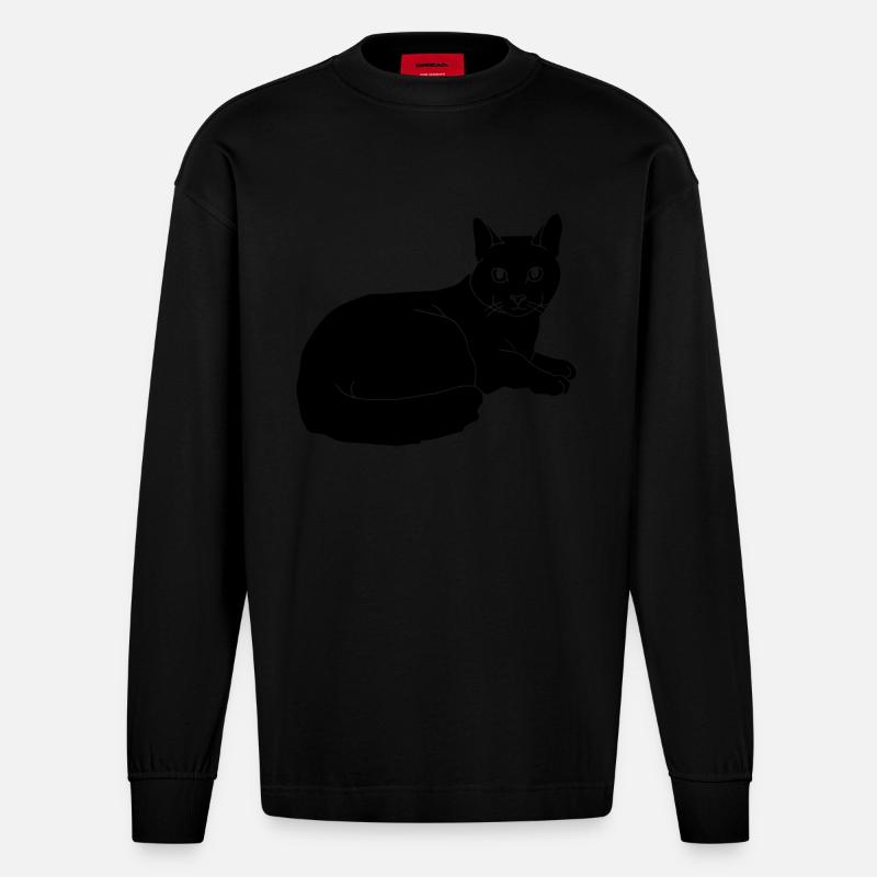 cat - Heavyweight Oversized Organic Langarmshirt Made in EU - SOLID BLACK