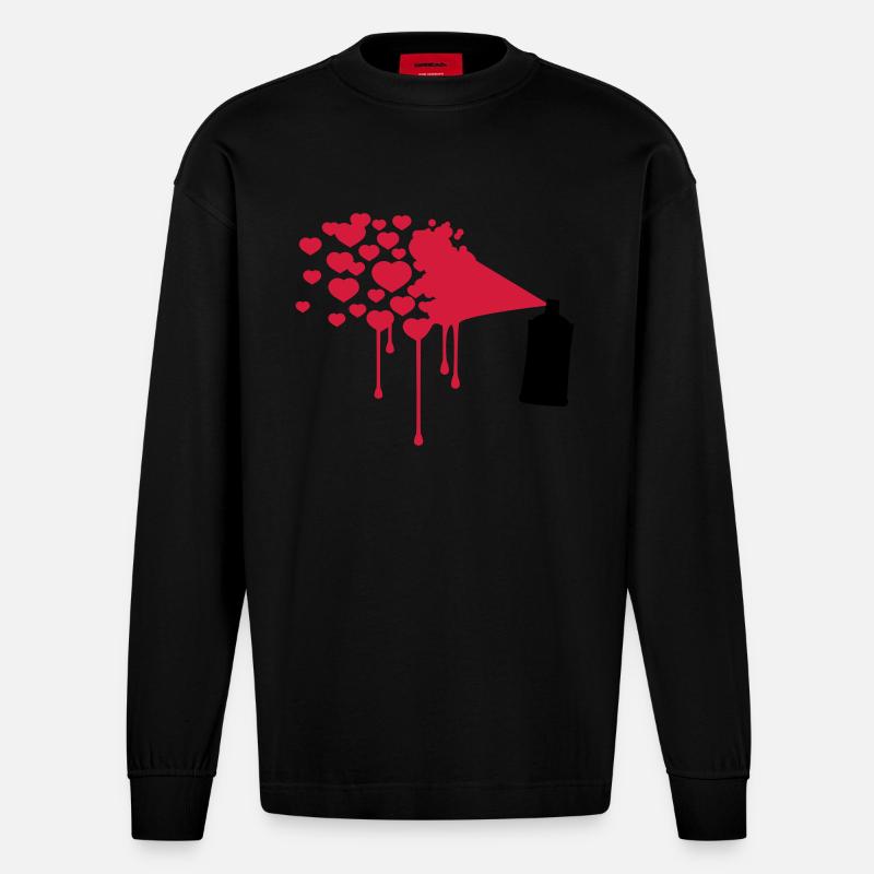 Herz Graffiti - Heavyweight Oversized Organic Langarmshirt Made in EU - SOLID BLACK