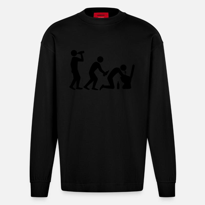 Drunken Evolution - Heavyweight Oversized Organic Langarmshirt Made in EU - SOLID BLACK