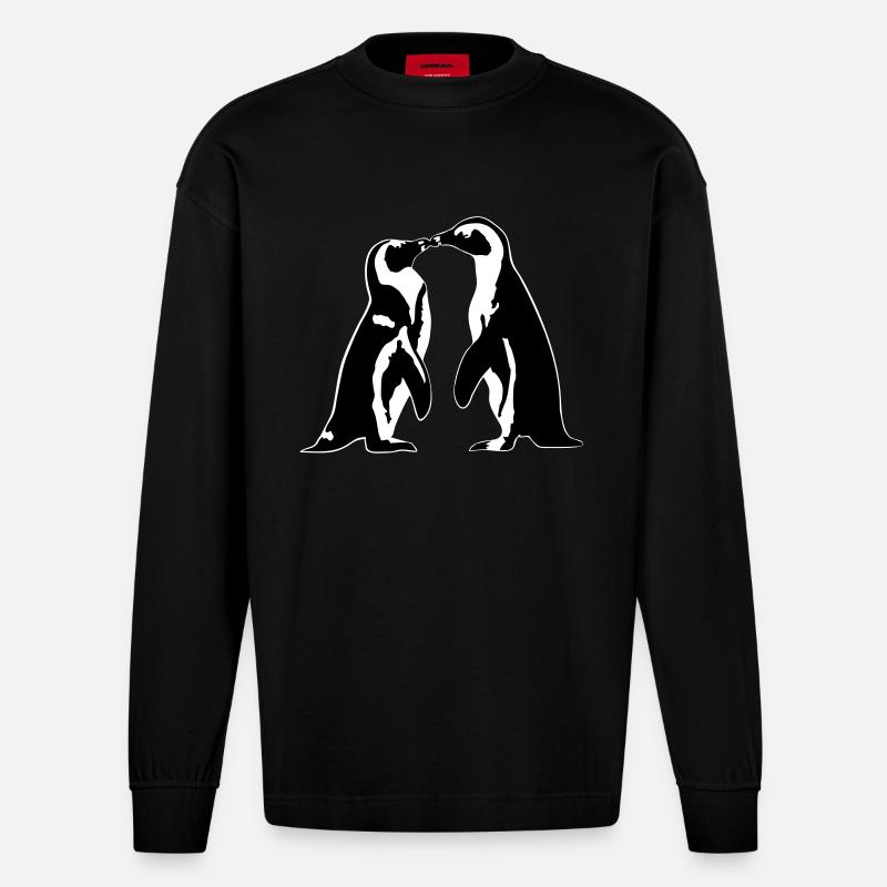 Penguins in love - Manches longues bio épais oversize fabriqué en UE - SOLID BLACK