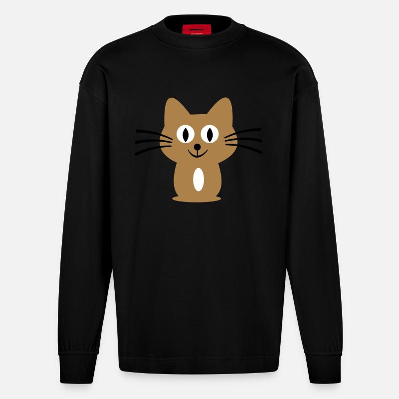 Katze - Heavyweight Oversized Organic Langarmshirt Made in EU - SOLID BLACK